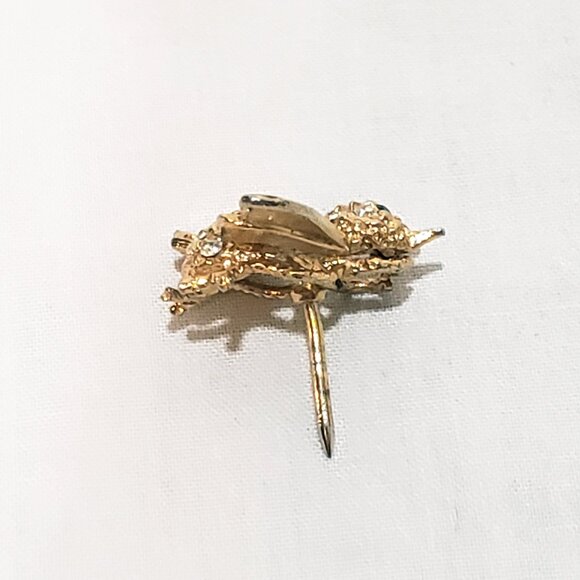 Rhinestone Bee Fly Insect Tie Tack 3/4" Metal Gold tone White Lapel Pin - Picture 6 of 6